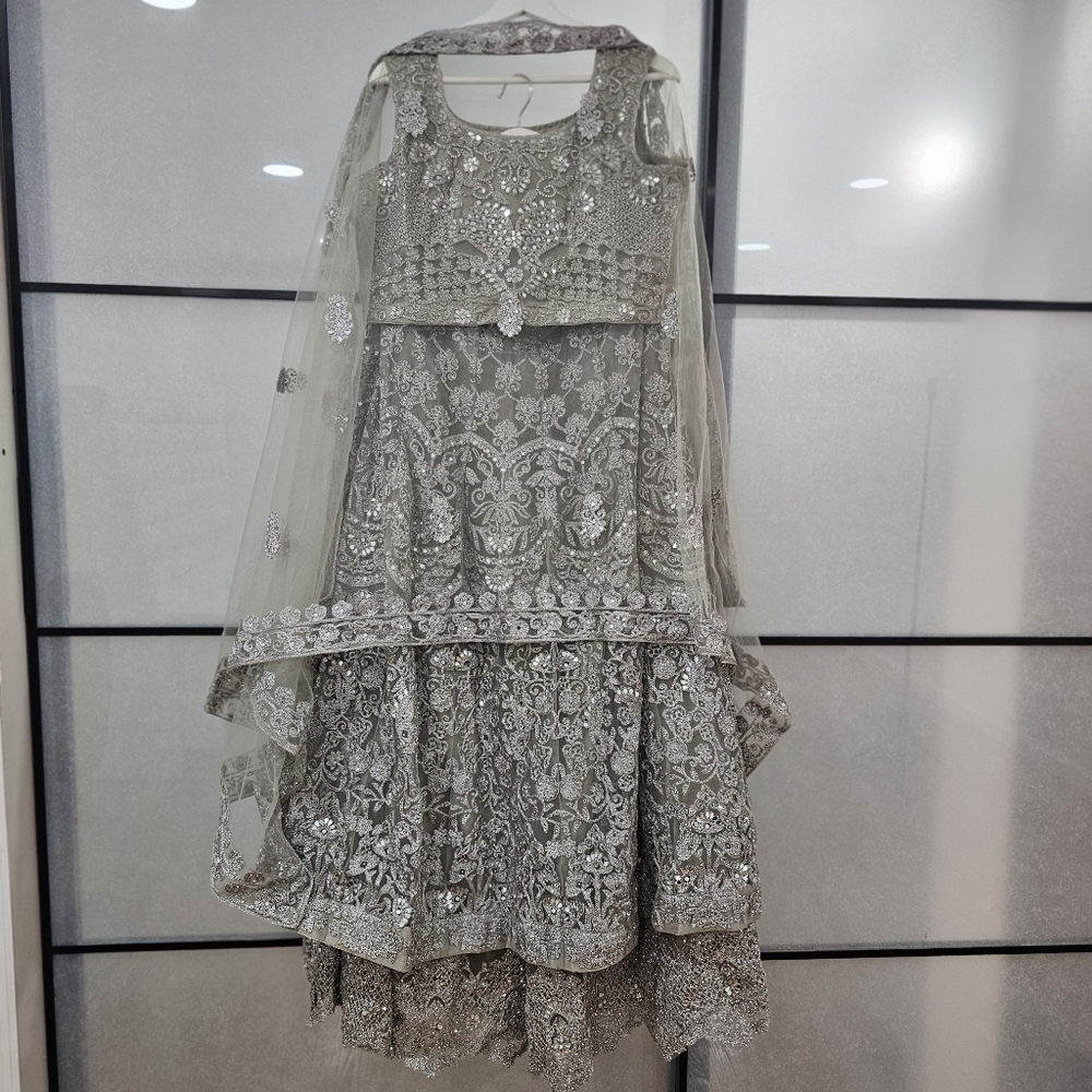Elegant Silver Embroidered Lehenga - Picture 9 of 12